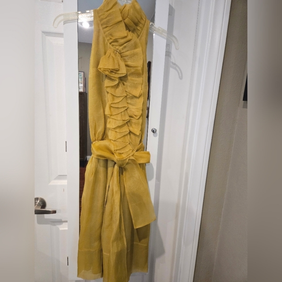 *SOLD**Robert Rodriguez Mustard Yellow Silk Ruffle Dress Size 6 - Picture 1 of 6